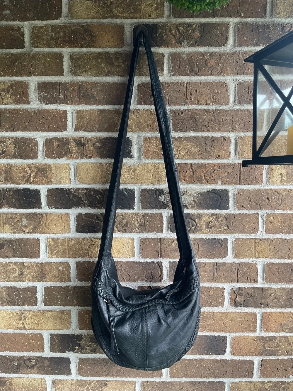 7chi Black Super Soft Leather Crossbody Sling Bag